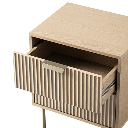 Richmond Ridged 2 Drawer Bedside Table, Light Ash