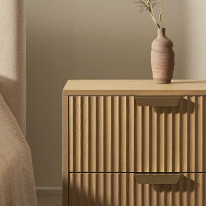 Richmond Ridged 2 Drawer Bedside Table, Light Ash
