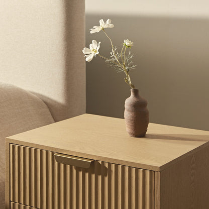Richmond Ridged 2 Drawer Bedside Table, Light Ash