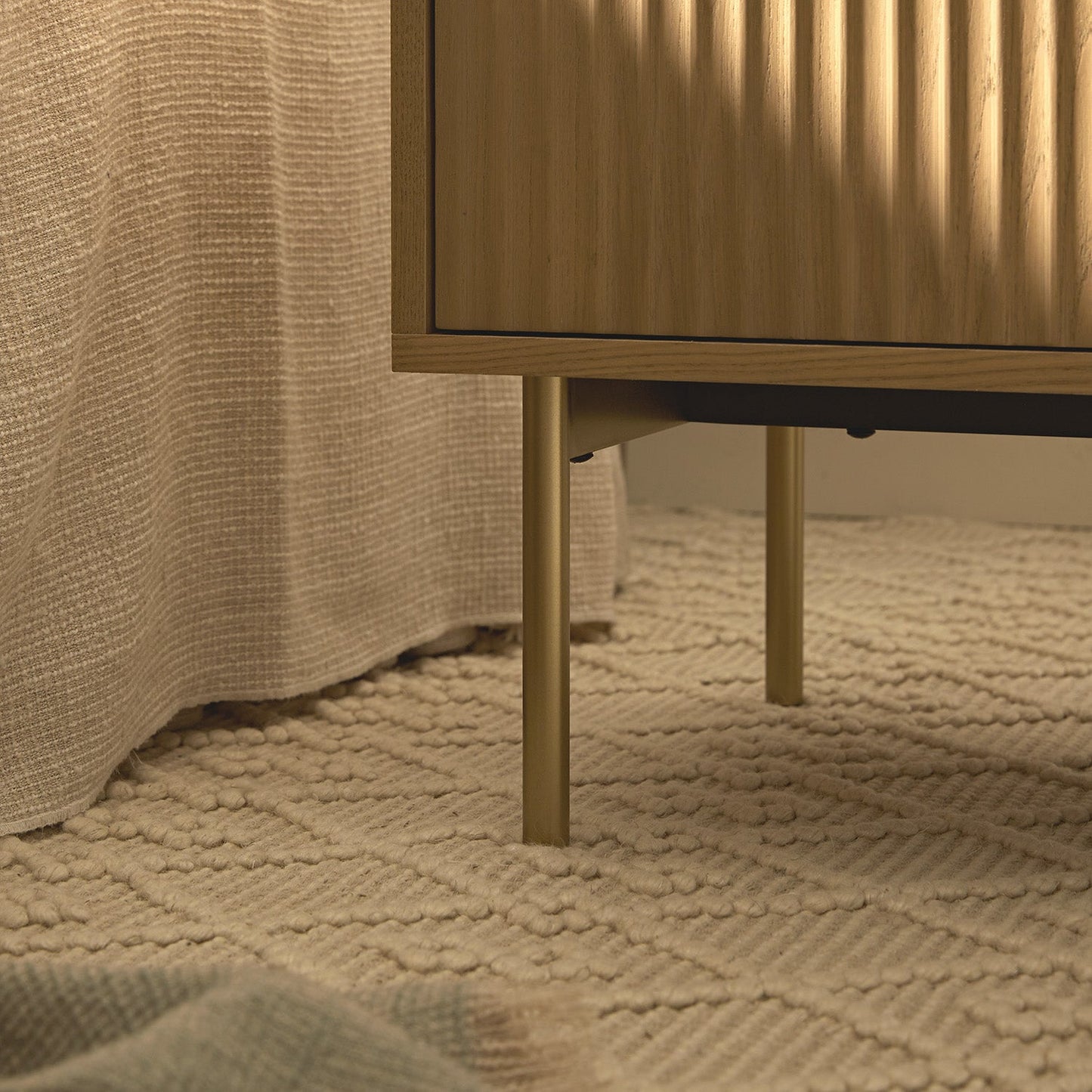 Richmond Ridged 2 Drawer Bedside Table, Light Ash