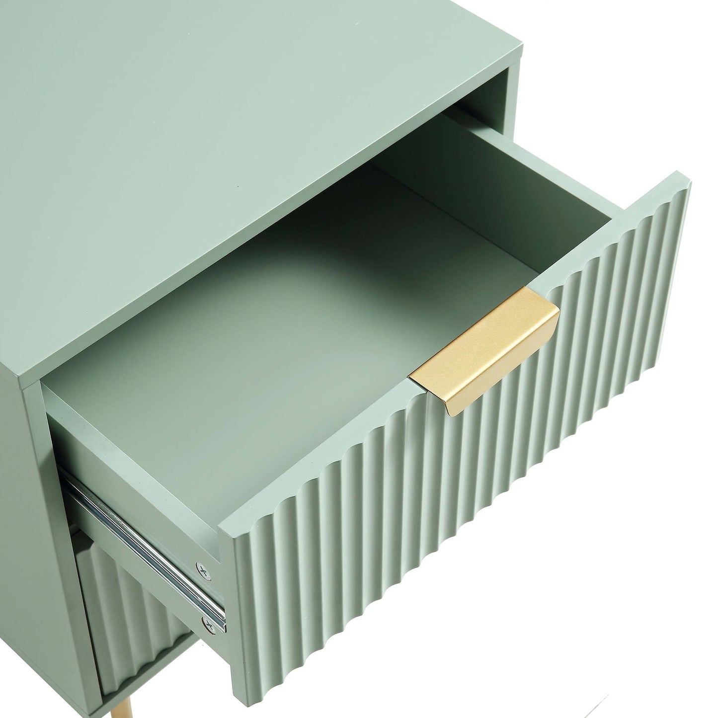 Richmond Ridged 2 Drawer Bedside Table, Matte Sage Green