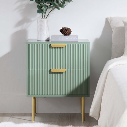 Richmond Ridged 2 Drawer Bedside Table, Matte Sage Green