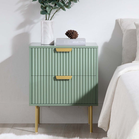 Richmond Ridged 2 Drawer Bedside Table, Matte Sage Green