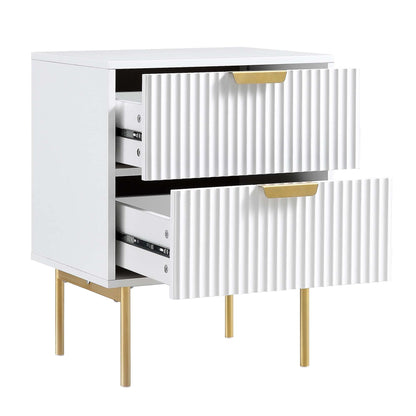 Richmond Ridged 2 Drawer Bedside Table, Matte White