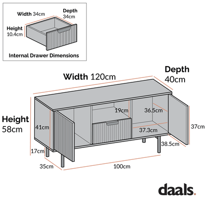 Richmond Ridged 120cm Wide TV Media Unit, Matte Black