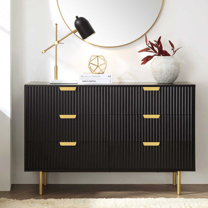 Richmond Ridged Wide Chest of 6 Drawers, Matte Black