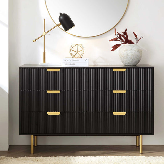 Richmond Ridged Wide Chest of 6 Drawers, Matte Black