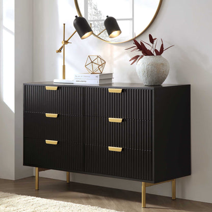 Richmond Ridged Wide Chest of 6 Drawers, Matte Black