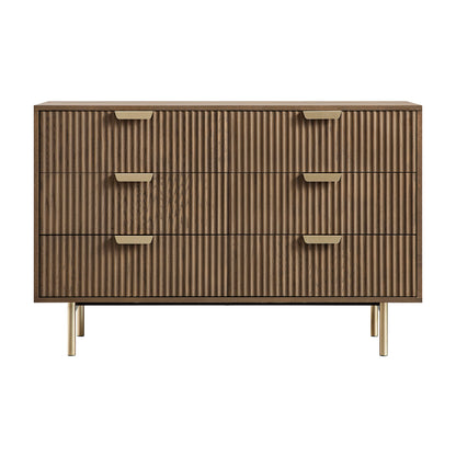 Richmond Ridged Wide Chest of 6 Drawers, Dark Ash