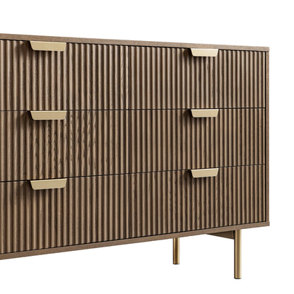 Richmond Ridged Wide Chest of 6 Drawers, Dark Ash