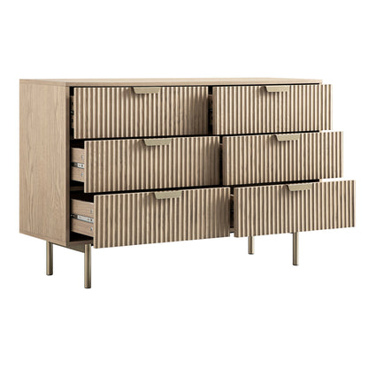 Richmond Ridged Wide Chest of 6 Drawers, Light Ash