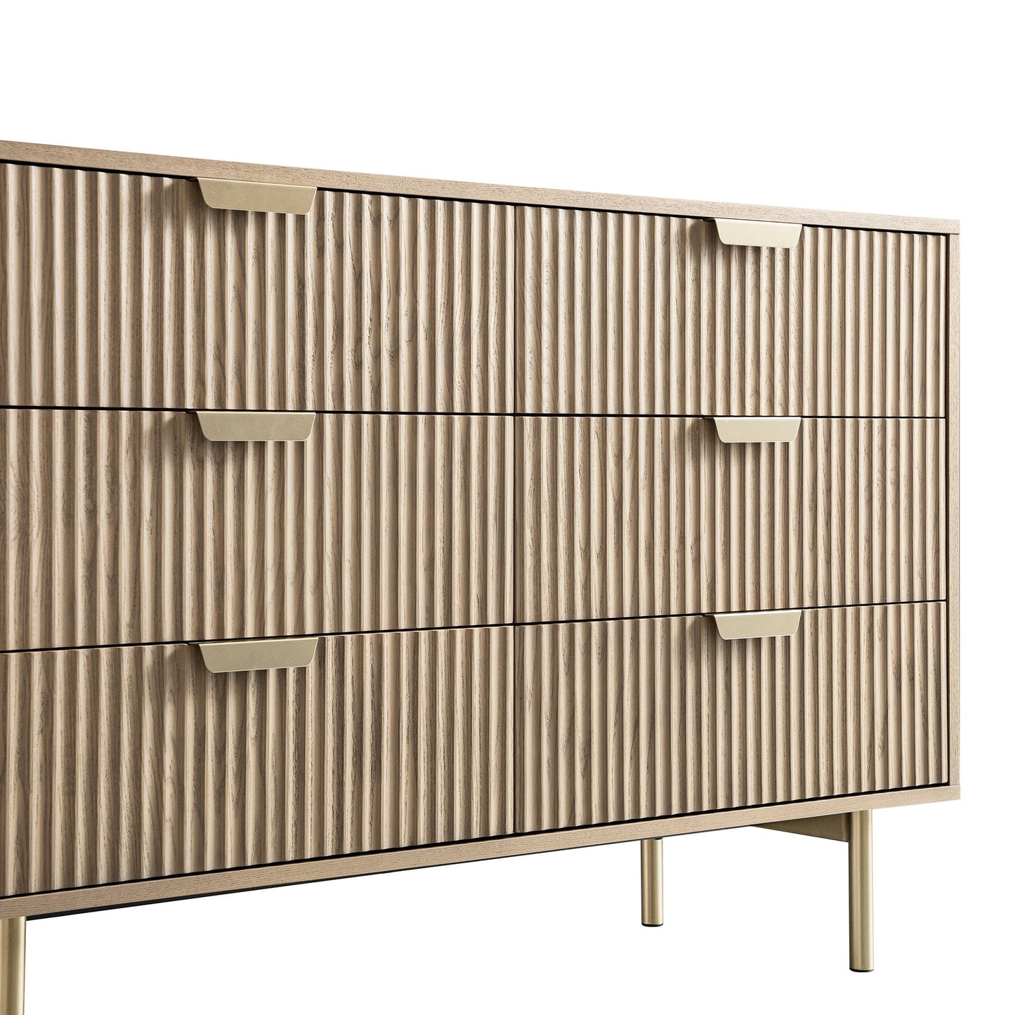 Richmond Ridged Wide Chest of 6 Drawers, Light Ash