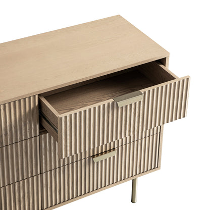 Richmond Ridged Wide Chest of 6 Drawers, Light Ash