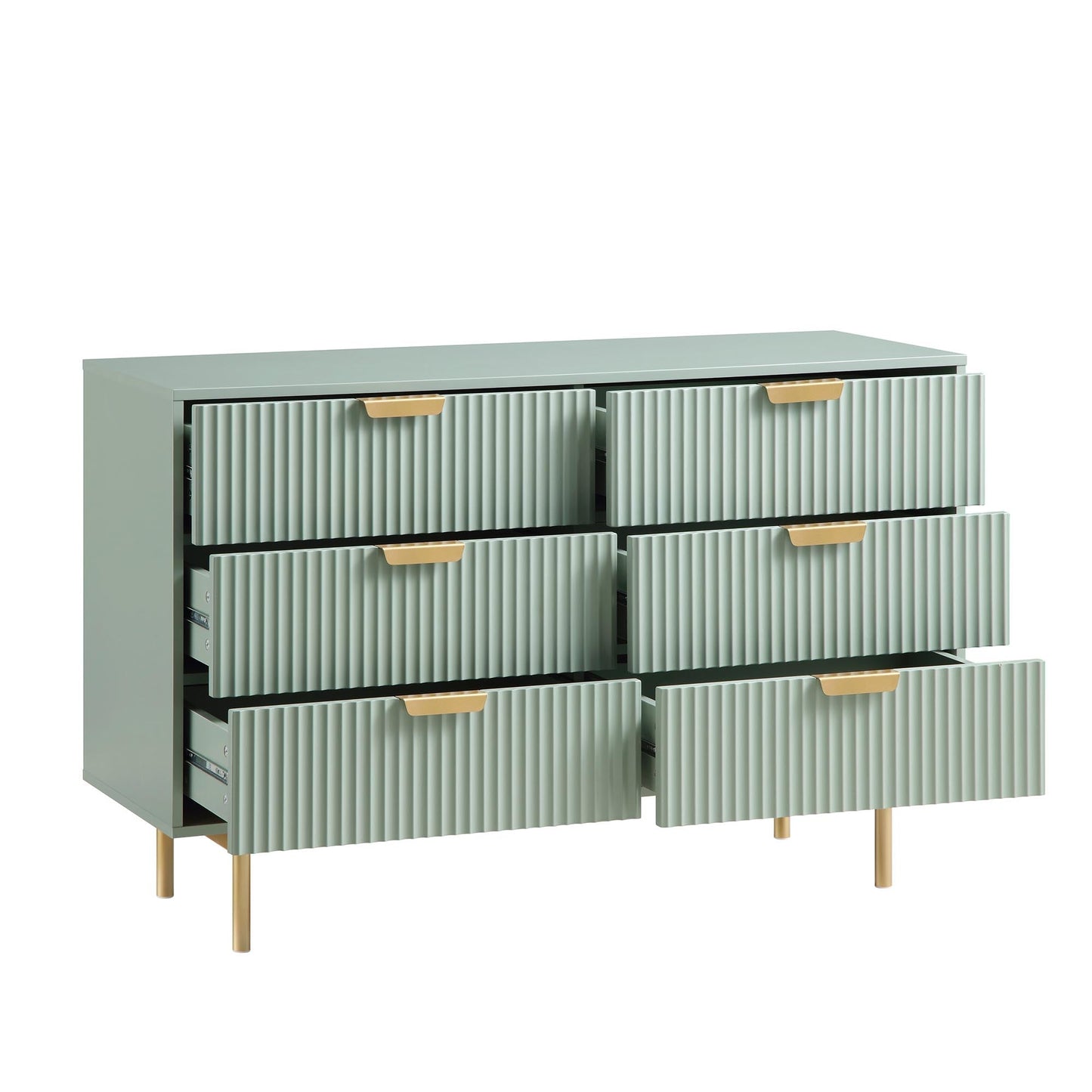 Richmond Ridged Wide Chest of 6 Drawers, Matte Sage Green