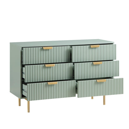Richmond Ridged Wide Chest of 6 Drawers, Matte Sage Green
