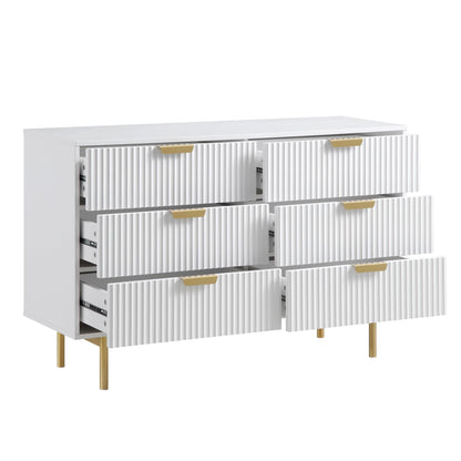 Richmond Ridged Wide Chest of 6 Drawers, Matte White