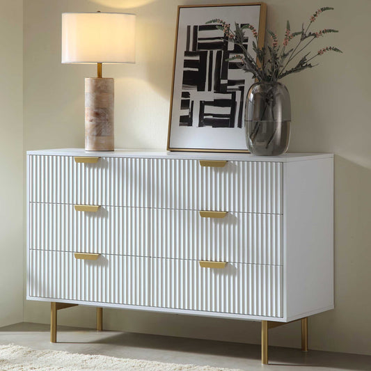 Richmond Ridged Wide Chest of 6 Drawers, Matte White