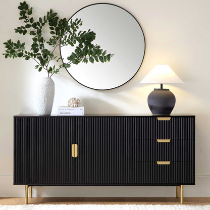Richmond Ridged Large Sideboard, Matte Black