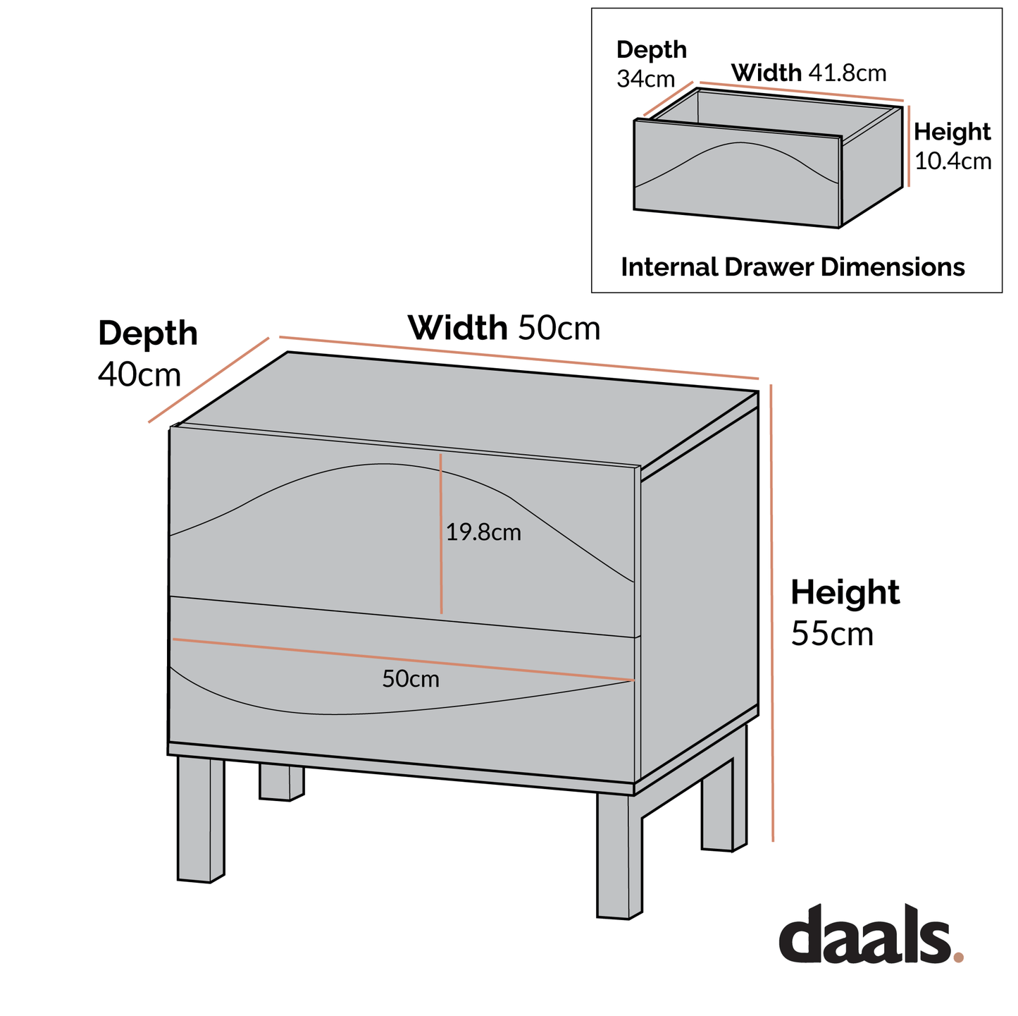 Moriko 2 Drawer Bedside Table