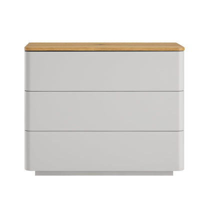 Agnes Curved Edge Chest of 3 Drawers, Dove Grey with Oak Top