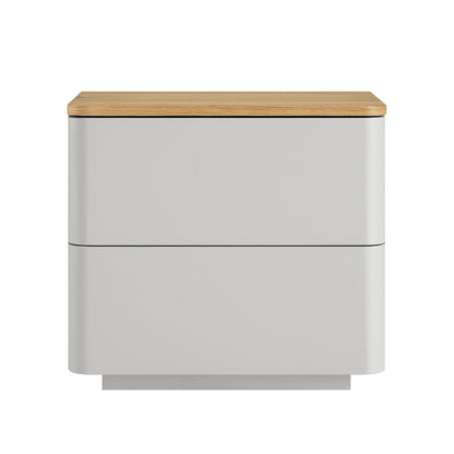 Agnes Curved Edge 2 Drawer Bedside Table, Dove Grey with Oak Top