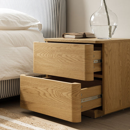 Agnes Curved Edge 2 Drawer Bedside Table, Natural