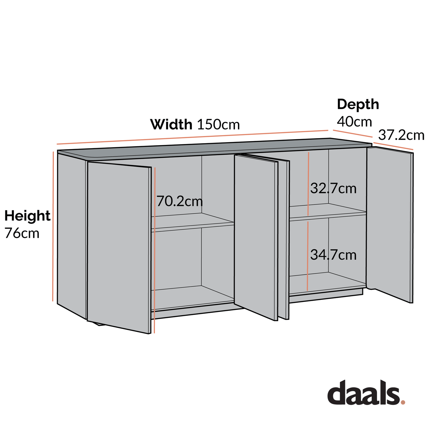 Agnes Curved Edge 150cm Wide Sideboard, Natural