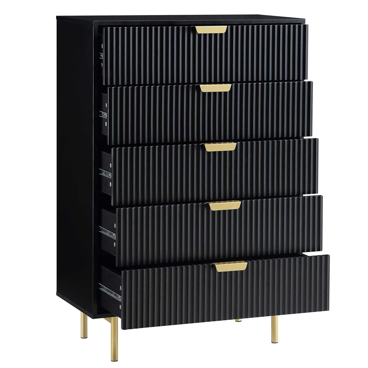Richmond Ridged Chest of 5 Drawers, Matte Black