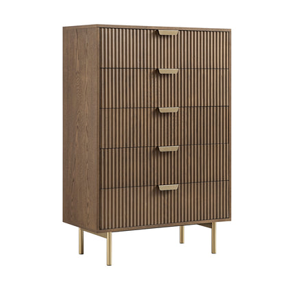 Richmond Ridged Chest of 5 Drawers, Dark Ash