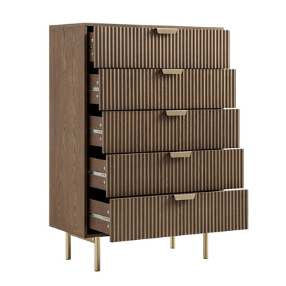 Richmond Ridged Chest of 5 Drawers, Dark Ash
