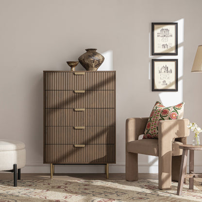 Richmond Ridged Chest of 5 Drawers, Dark Ash