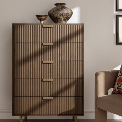 Richmond Ridged Chest of 5 Drawers, Dark Ash