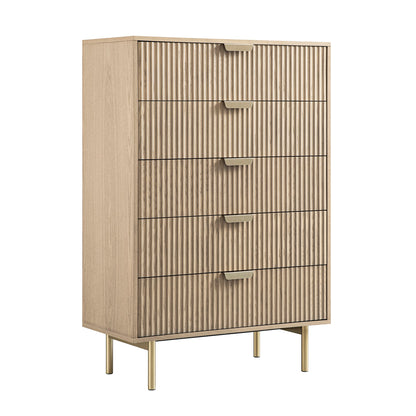 Richmond Ridged Chest of 5 Drawers, Light Ash