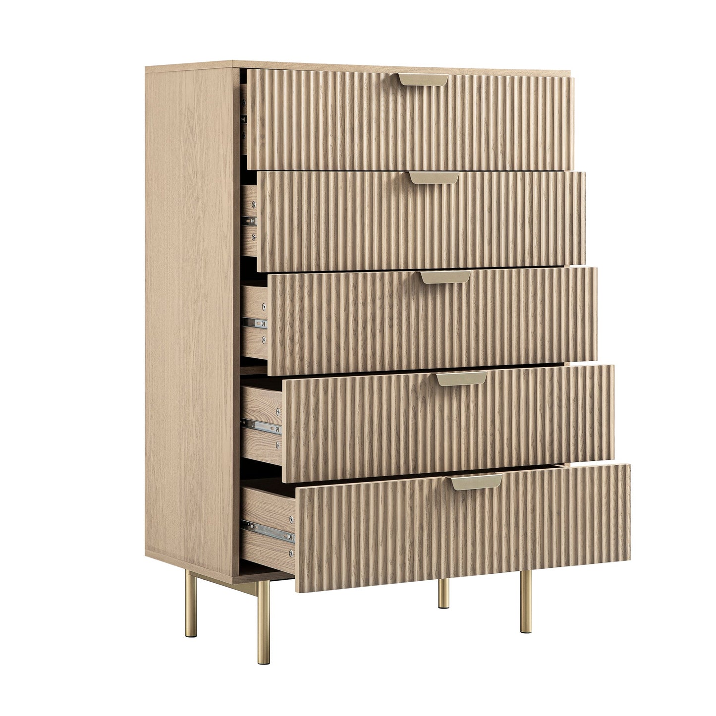 Richmond Ridged Chest of 5 Drawers, Light Ash
