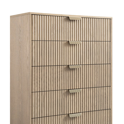 Richmond Ridged Chest of 5 Drawers, Light Ash