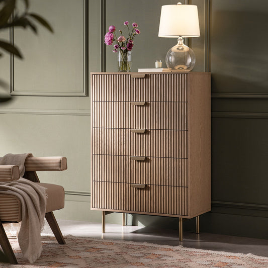 Richmond Ridged Chest of 5 Drawers, Light Ash