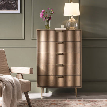 Richmond Ridged Chest of 5 Drawers, Light Ash