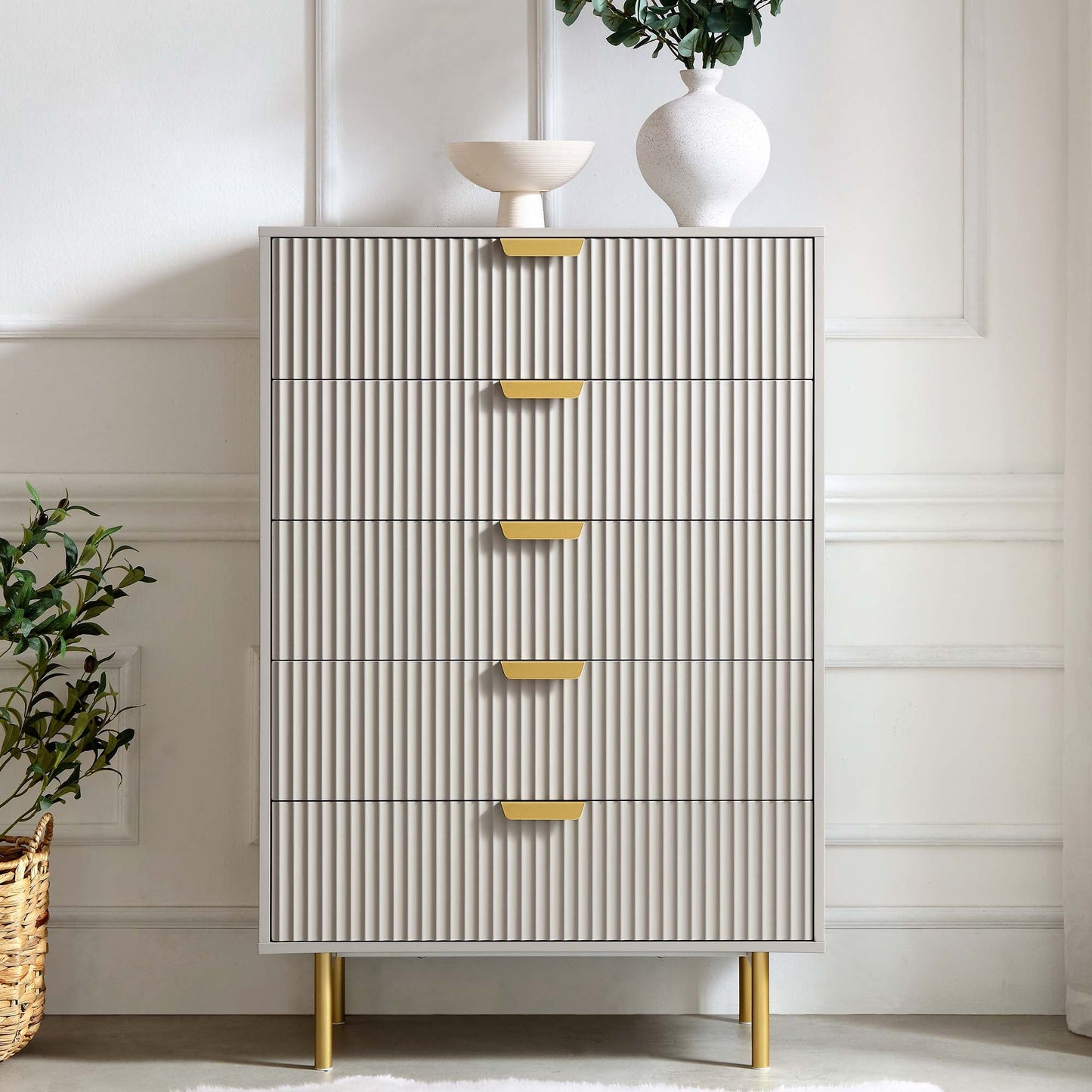 Richmond Ridged Chest of 5 Drawers, Matte Taupe