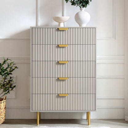 Richmond Ridged Chest of 5 Drawers, Matte Taupe