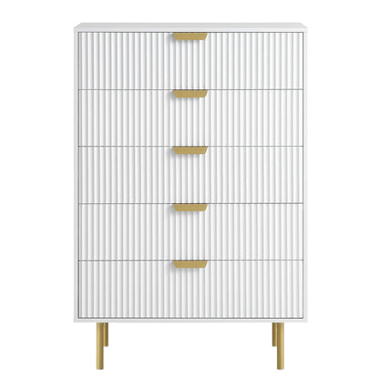 Richmond Ridged Chest of 5 Drawers, Matte White