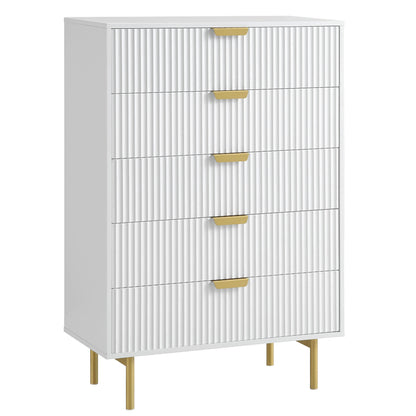 Richmond Ridged Chest of 5 Drawers, Matte White