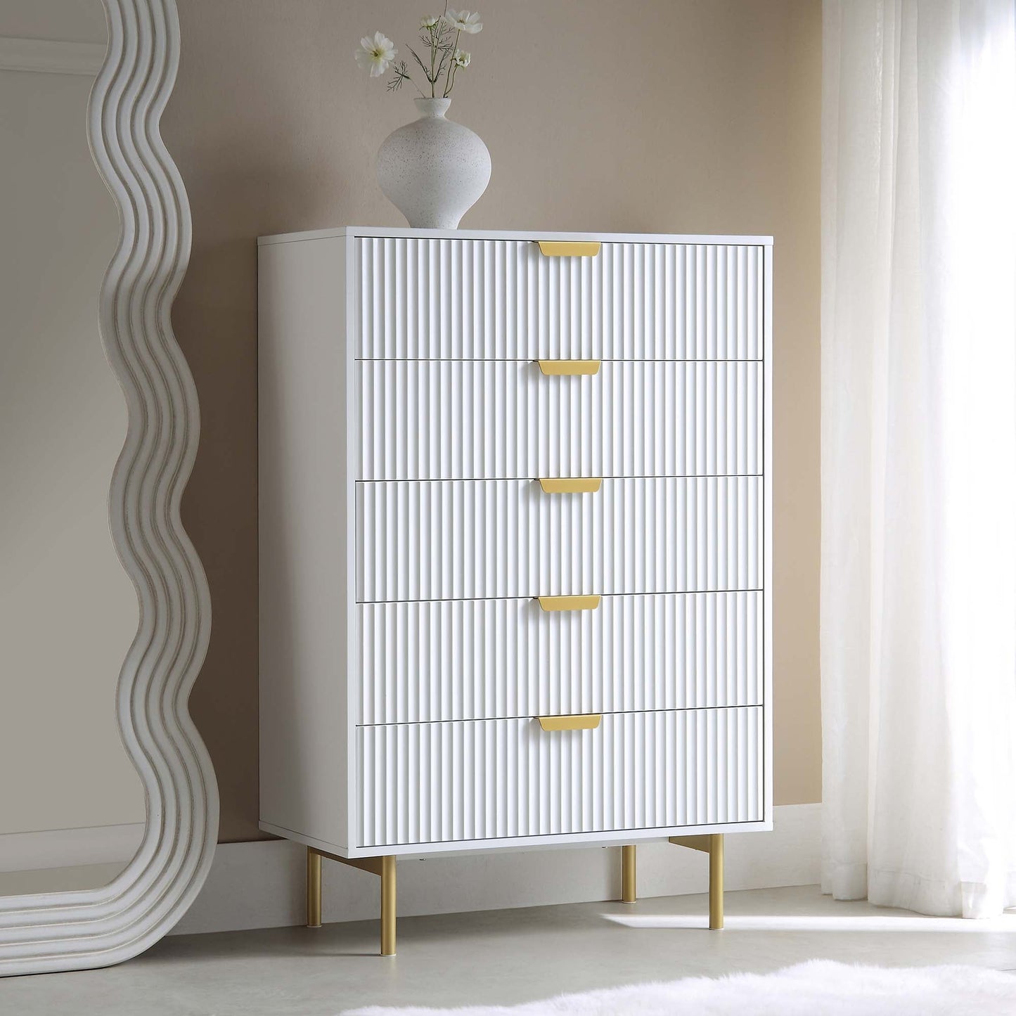Richmond Ridged Chest of 5 Drawers, Matte White