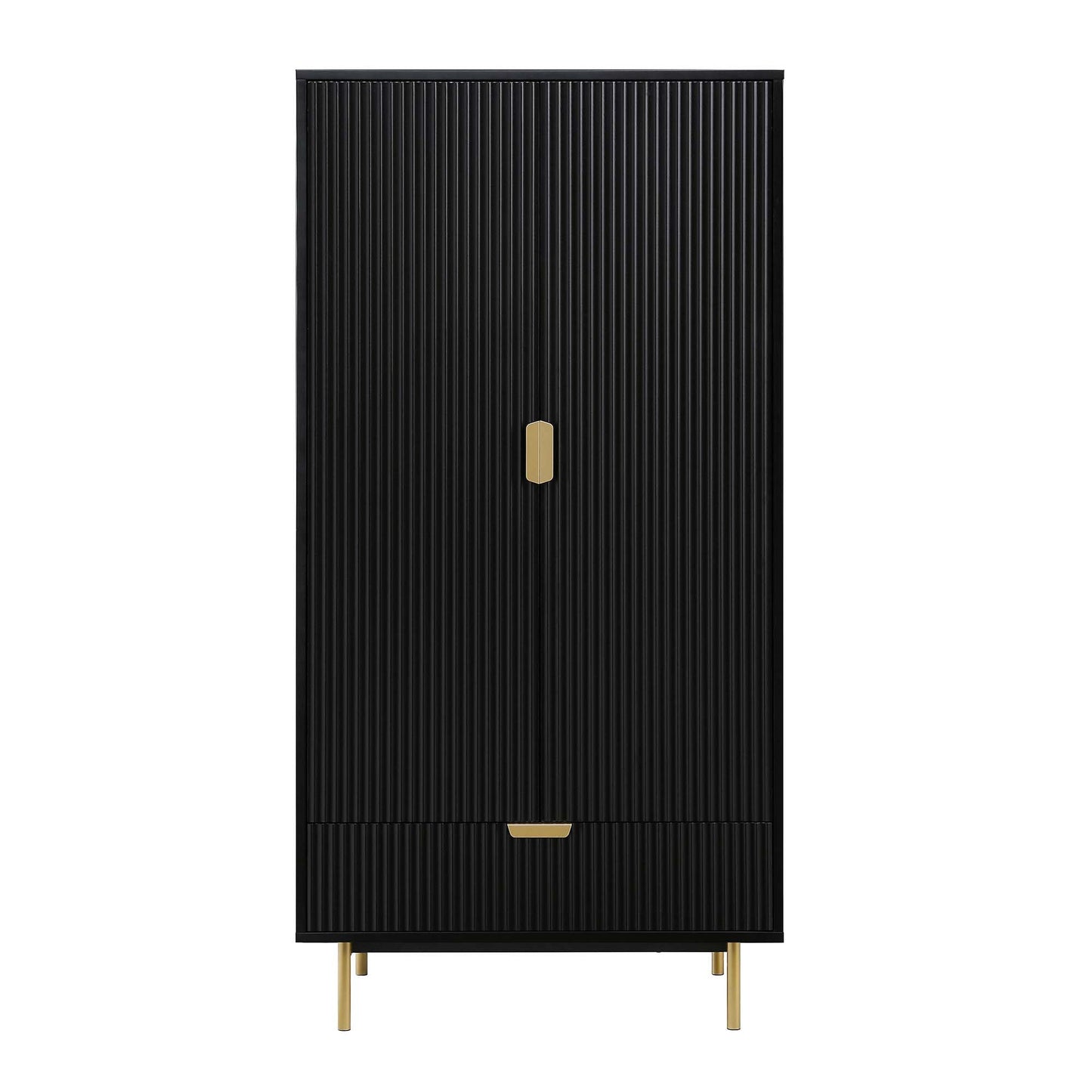 Richmond Ridged Double Wardrobe with Drawer, Matte Black
