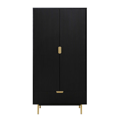 Richmond Ridged Double Wardrobe with Drawer, Matte Black