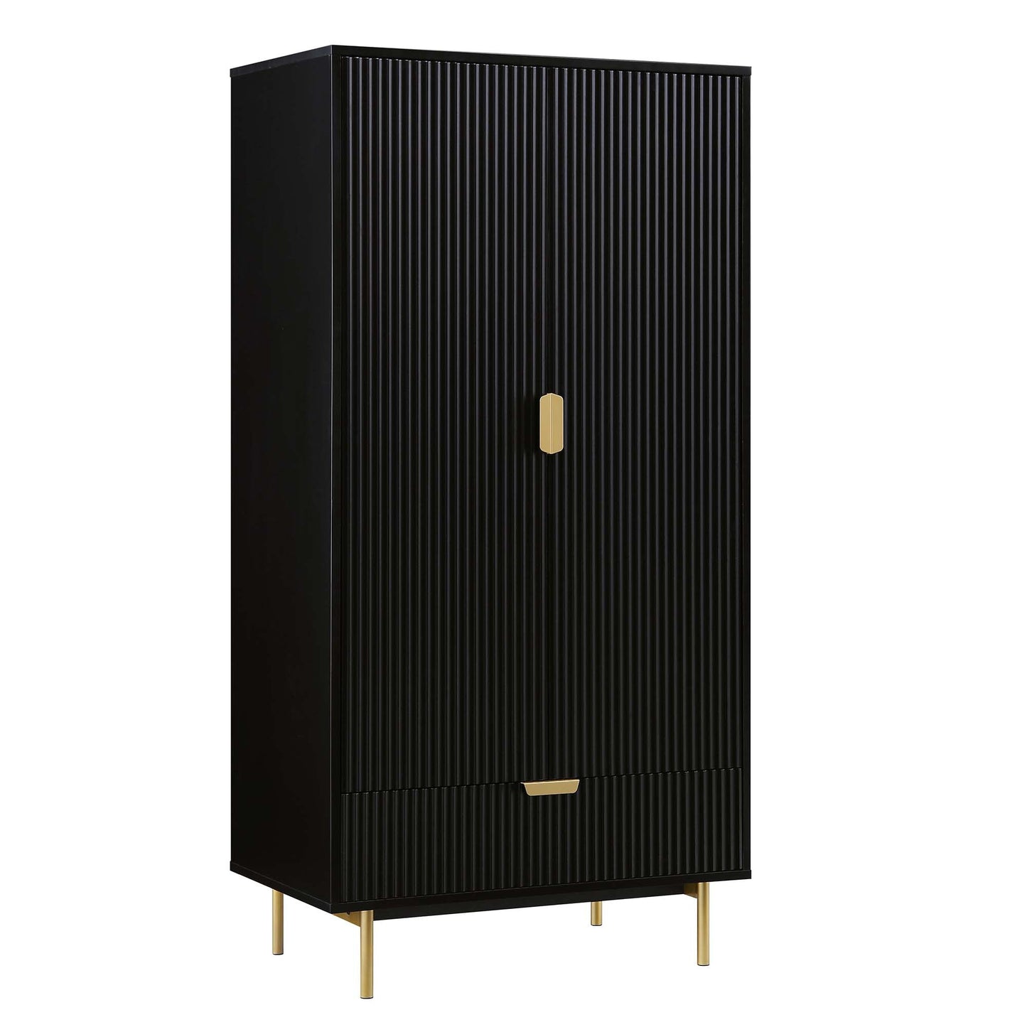 Richmond Ridged Double Wardrobe with Drawer, Matte Black