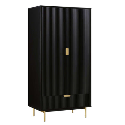 Richmond Ridged Double Wardrobe with Drawer, Matte Black