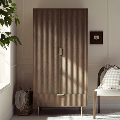 Richmond Ridged Double Wardrobe with Drawer, Dark Ash