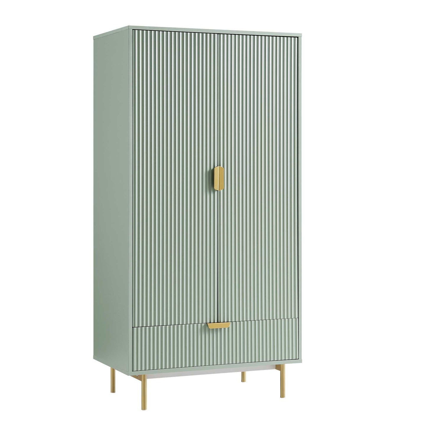 Richmond Ridged Double Wardrobe with Drawer, Matte Sage Green