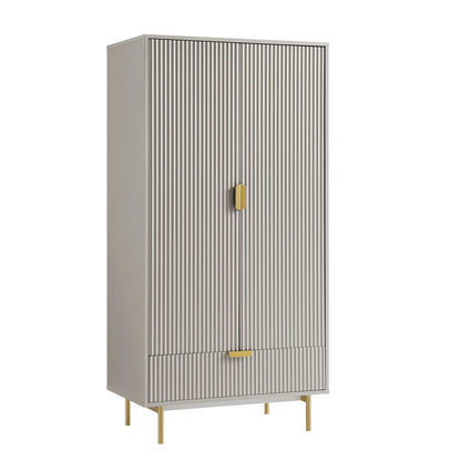 Richmond Ridged Double Wardrobe with Drawer, Matte Taupe