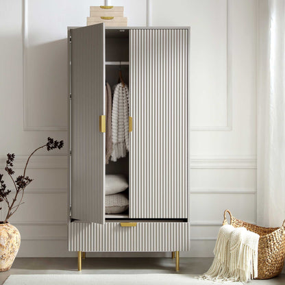 Richmond Ridged Double Wardrobe with Drawer, Matte Taupe